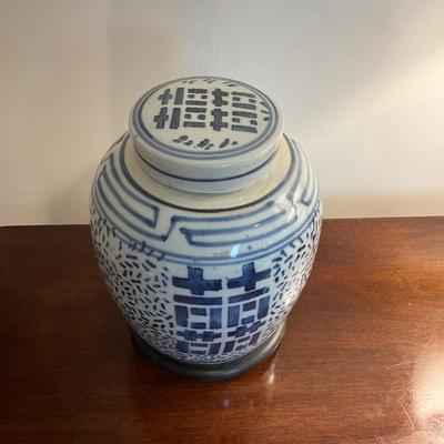 M244 Antique Chinese Double Happiness Jar On Stand