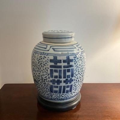 M244 Antique Chinese Double Happiness Jar On Stand