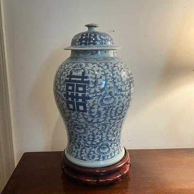 M245 Antique Chinese Double-Happiness Temple Jar On Stand