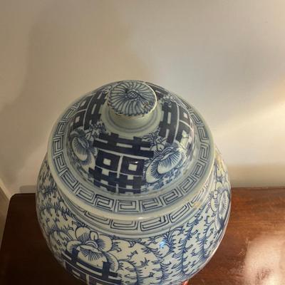 M245 Antique Chinese Double-Happiness Temple Jar On Stand
