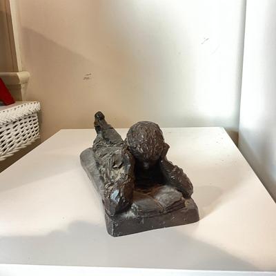 M260 Boy Reading Cast Bronze On Resin Sculpture by Karin Jonzen (1914-1998)