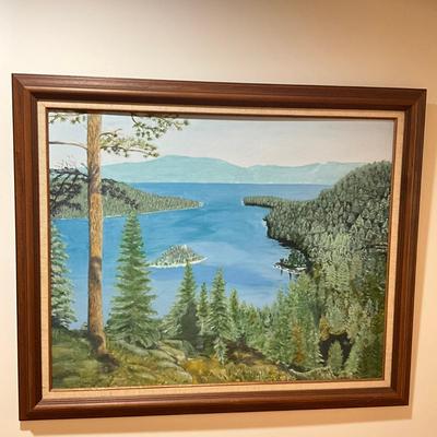 M273 Acrylic On Board Lake Tahoe Scenery Signed T.N.U