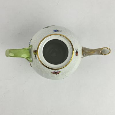D278 Herend Rothschild Bird Small Teapot With Two Demitasse Cups With Matching Saucers