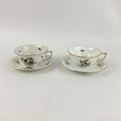 D279 Herend Rothschild Bird Four Teacups & Four Saucers