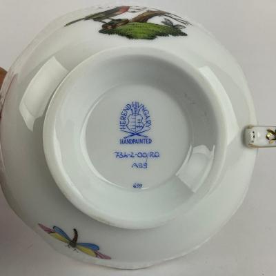 D279 Herend Rothschild Bird Four Teacups & Four Saucers