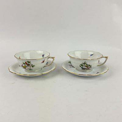 D280 Herend Rothschild Bird Four Teacups & Four Saucers