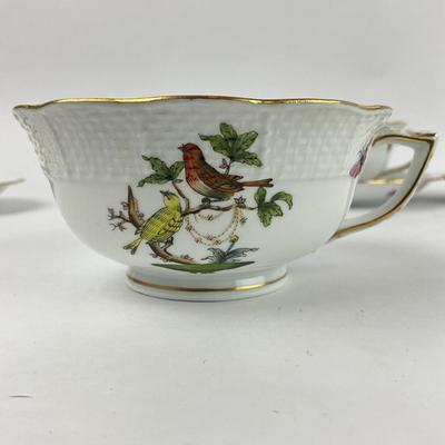 D280 Herend Rothschild Bird Four Teacups & Four Saucers
