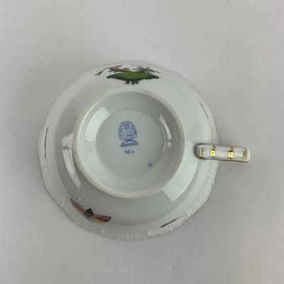 D280 Herend Rothschild Bird Four Teacups & Four Saucers