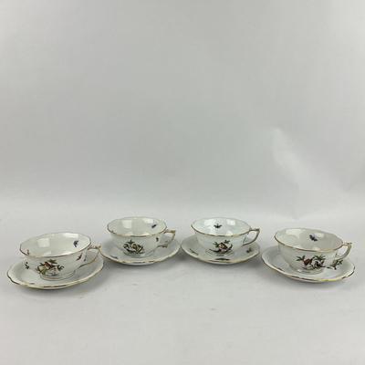 D281 Herend Rothschild Bird Four Teacups & Four Saucers