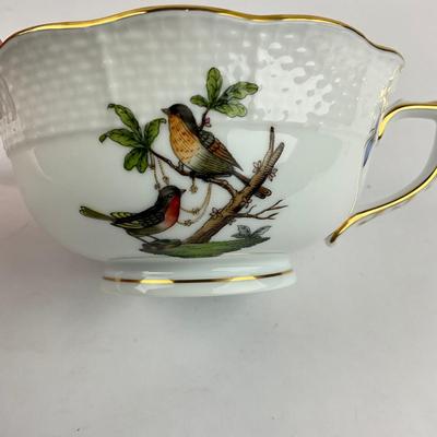D281 Herend Rothschild Bird Four Teacups & Four Saucers