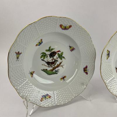 D284 Herend Rothschild Bird Rimmed Soup Plates