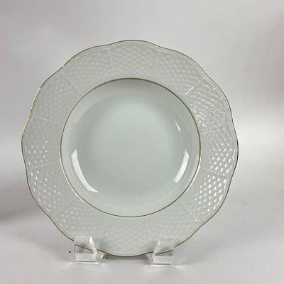 D298 Set Of Four Herend Platinum White Edge Rim Soup Plates