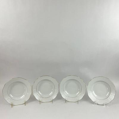 D299 Set Of Four Herend Platinum White Edge Rim Soup Plates