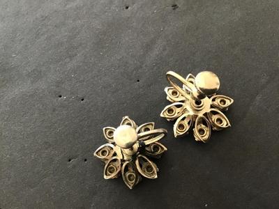 Vintage Blue Rhinestone Earrings. Screw back