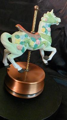 Aldon Fine Porcelain Carousel Horse Music Box – 1985 Floral Pastel Collectible