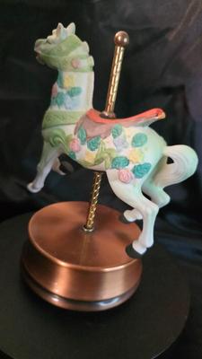 Aldon Fine Porcelain Carousel Horse Music Box – 1985 Floral Pastel Collectible