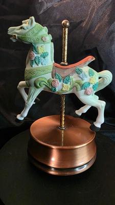 Aldon Fine Porcelain Carousel Horse Music Box – 1985 Floral Pastel Collectible
