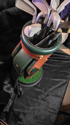 Vintage Golf Bag Landline Telephone – 1980s Novelty Sports Decor in Brown & Green Faux Leather (Perfect Condition)