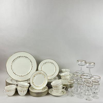 D302 46pc Set of Royal Worcester Bone China & 12pc set of Crystal Stemware