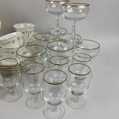 D302 46pc Set of Royal Worcester Bone China & 12pc set of Crystal Stemware