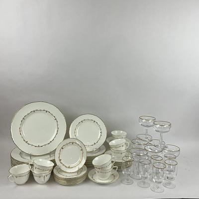 D302 46pc Set of Royal Worcester Bone China & 12pc set of Crystal Stemware
