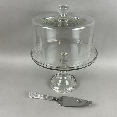 K335 Large Pedestal Domed Cake Server With Waterford Handled Cake Knife