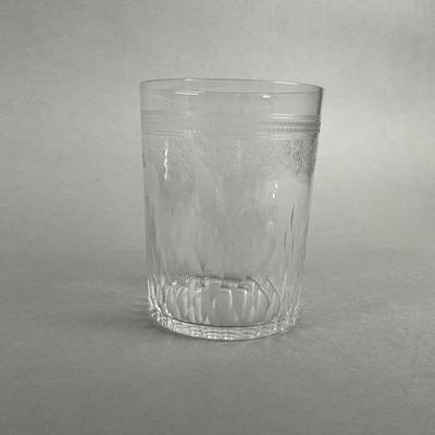 K336 Antique Etched Glass Pitcher With Tumblers On Silver Plated Tray