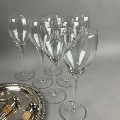 K341 Wine Bottle Stoppers With Crystal Stemware Lot