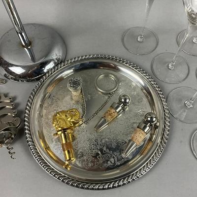 K341 Wine Bottle Stoppers With Crystal Stemware Lot