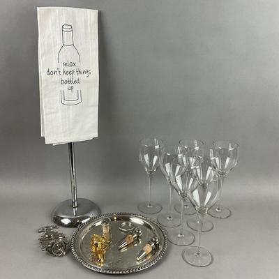 K341 Wine Bottle Stoppers With Crystal Stemware Lot