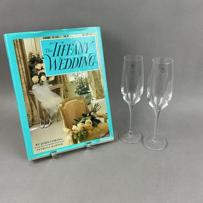 K342 Tiffany & Co. Crystal Champagne Flutes & Wedding Book