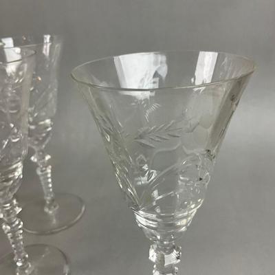 K344 Vintage Etched Crystal Glass Set "Cranston" By Rock Sharpe
