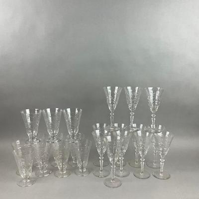 K344 Vintage Etched Crystal Glass Set "Cranston" By Rock Sharpe