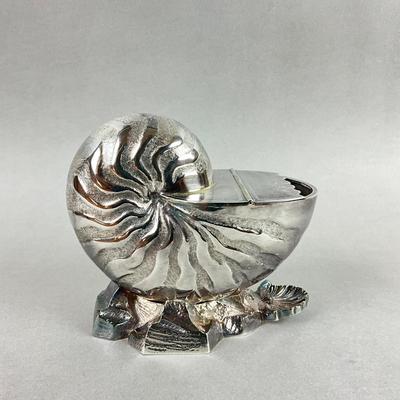 S349 Antique Silverplated Nautilus Shell Spoon Warmer