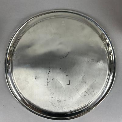 S352 Silverplate Assorted Pewter Cups on Tray with Matching Hot/Cold Carafes