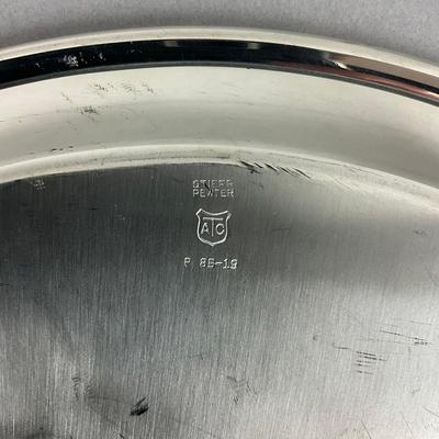 S352 Silverplate Assorted Pewter Cups on Tray with Matching Hot/Cold Carafes