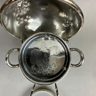 S353 Antique Silver Plated Punch Bowl & WIlcox Silver Plated Caviar / Butter Serving Dish