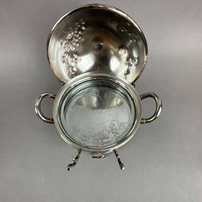S353 Antique Silver Plated Punch Bowl & WIlcox Silver Plated Caviar / Butter Serving Dish