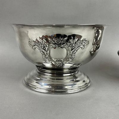 S353 Antique Silver Plated Punch Bowl & WIlcox Silver Plated Caviar / Butter Serving Dish