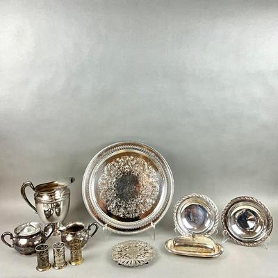 S354 Vintage Mixed Silverplate Serving-Ware With Decorative Trays & Table Accessories