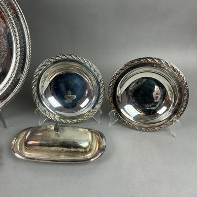 S354 Vintage Mixed Silverplate Serving-Ware With Decorative Trays & Table Accessories