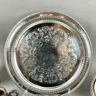 S354 Vintage Mixed Silverplate Serving-Ware With Decorative Trays & Table Accessories