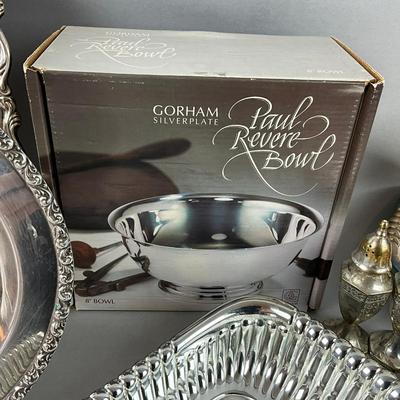 S364 Large Lot of Vintage Silverplate Serving Pieces & Trays (Gorham, Paul Revere Bowl, Mixed Makers)