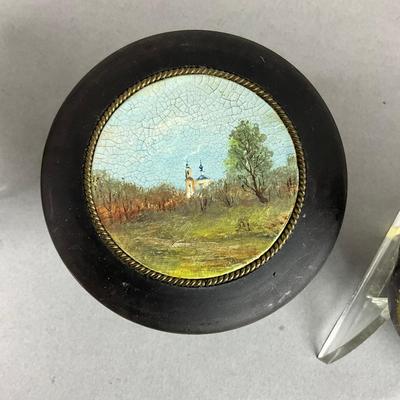 L371 Antique Tin, Painted Box & Vintage Desk Clock