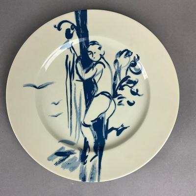 A374 Set Of Six Limoges France Patrick Frey Paris "Goneese" Tissu Assorti Plates