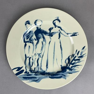 A374 Set Of Six Limoges France Patrick Frey Paris "Goneese" Tissu Assorti Plates