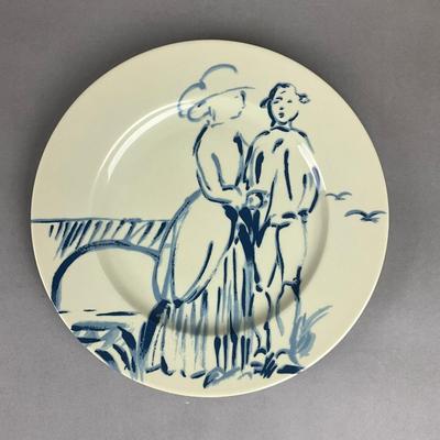 A374 Set Of Six Limoges France Patrick Frey Paris "Goneese" Tissu Assorti Plates