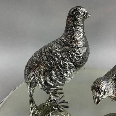 K378 Silver Plated Mirror Stand With Quail Birds