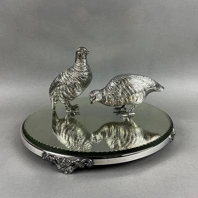 K378 Silver Plated Mirror Stand With Quail Birds
