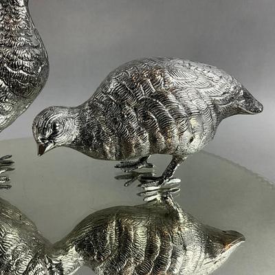 K378 Silver Plated Mirror Stand With Quail Birds